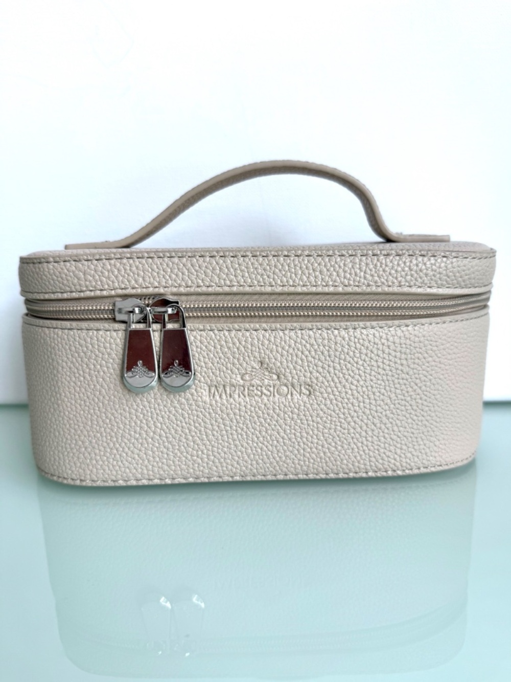Impressions Cream Textured Cosmetic Case Faux Leather Travel Makeup Bag